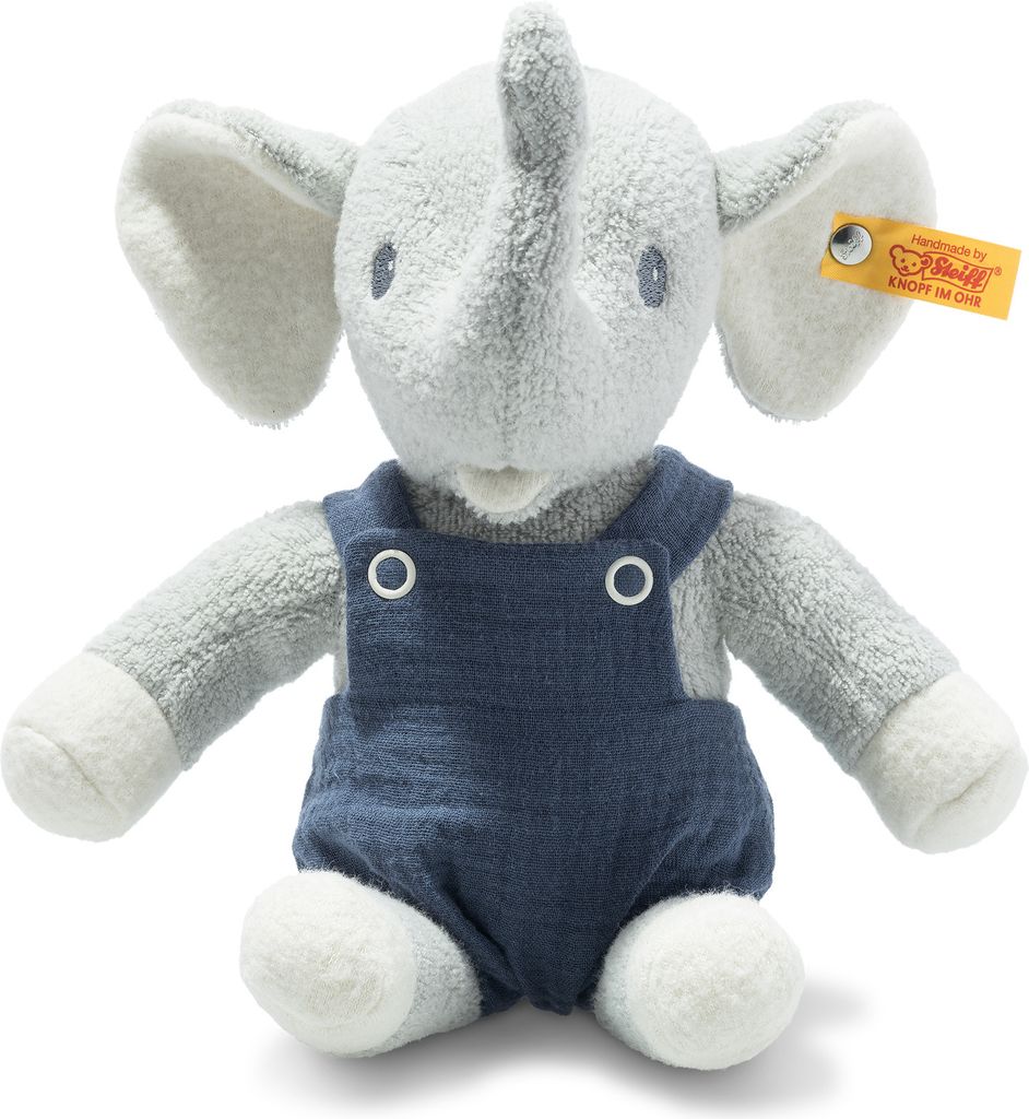 Steiff Eliot Elefant 26 hellgrau/blau GOTS 242403