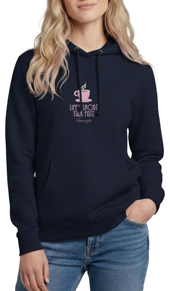 Spreadshirt Gilmore Girls Kaffeetasse & Spruch „Talk Fast“ Damen Hoodie, XL, Navy