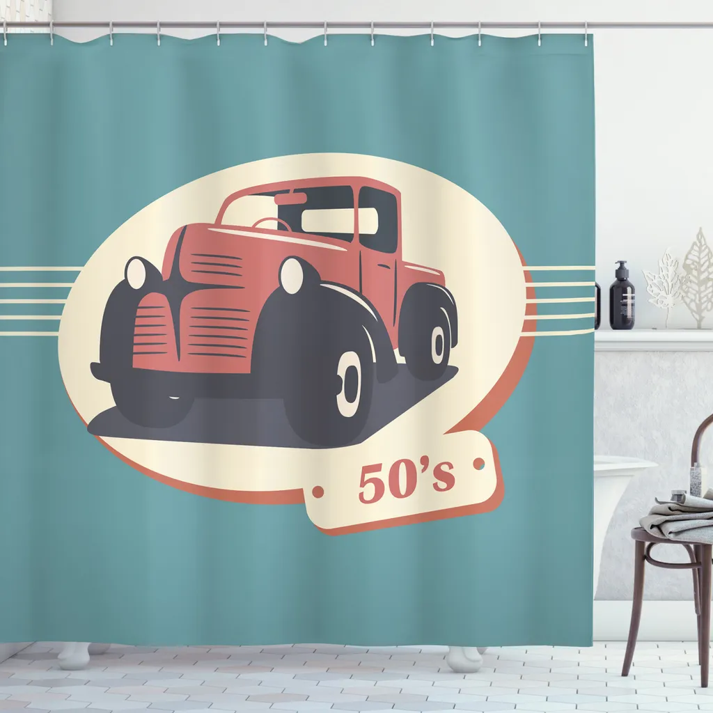 Rideau de douche anti-moisissure opaque véhicule antique 175x240cm