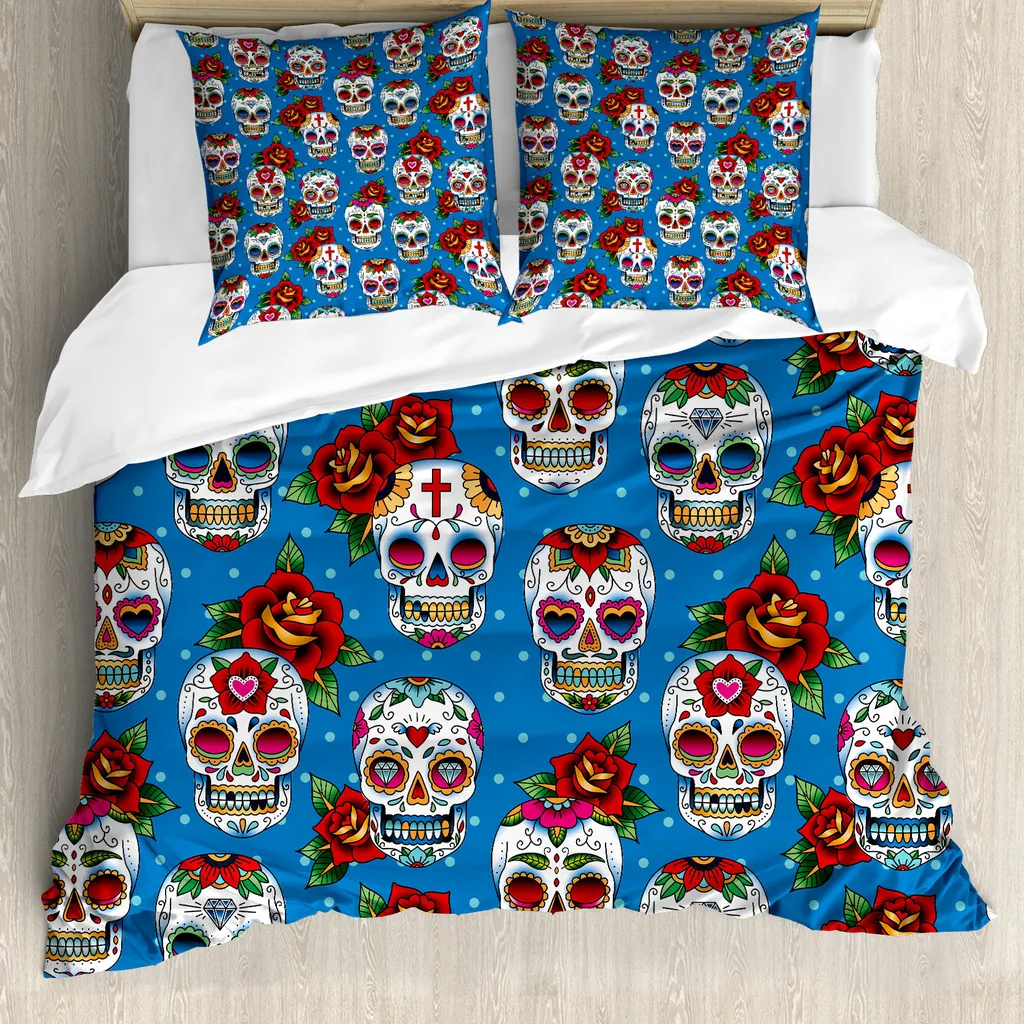 Copripiumino ABAKUHAUS Zuckerschädel 200x200 cm - Set Letto Messicano