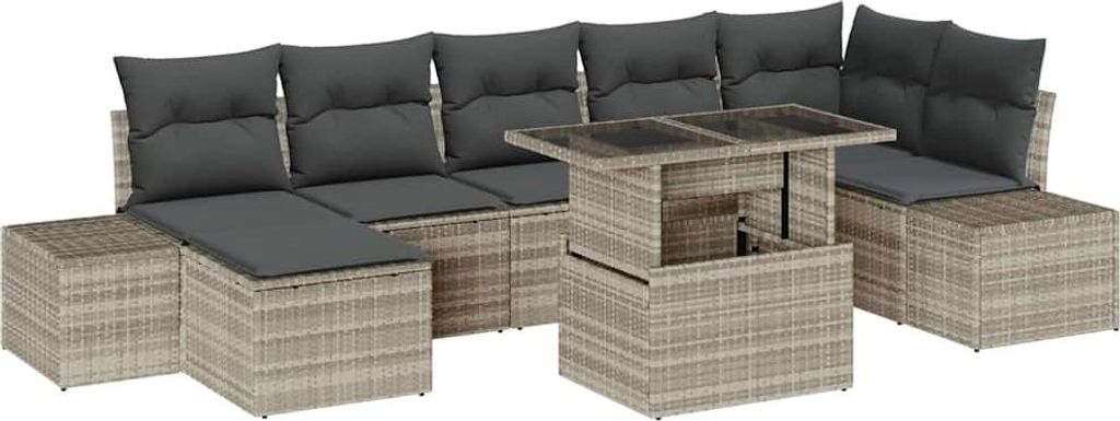 Garten-Sofa-Set mit Speicher 8 pcs Hellgrau Poly Rattan
