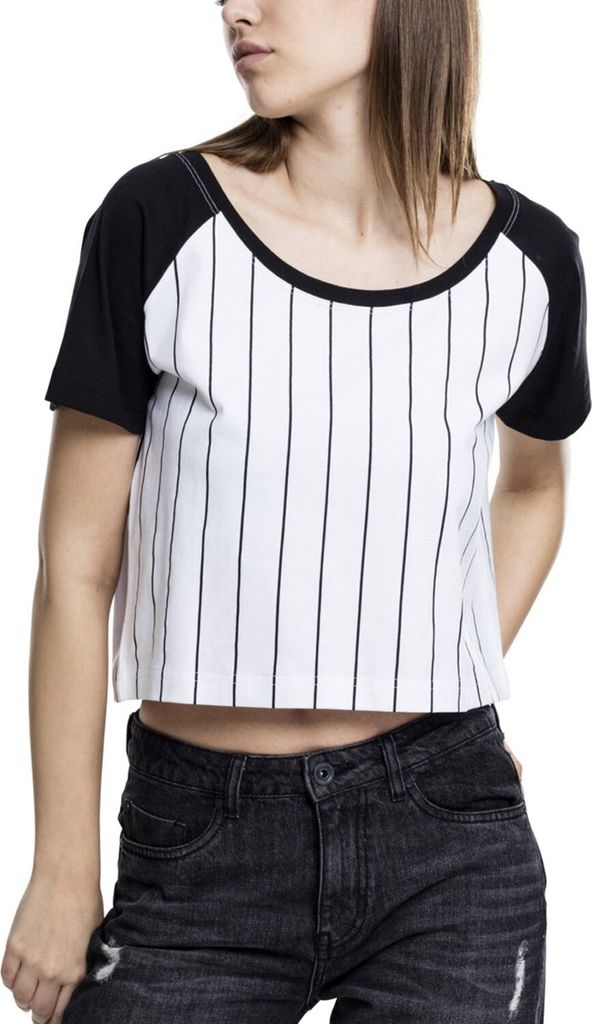Urban Classics Ladies - Cropped Baseball Tee schwarz / weiß