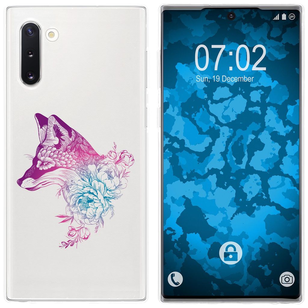 PhoneNatic Case kompatibel mit Samsung Galaxy Note 10 Silikon-Hülle Floral Fuchs M1-6