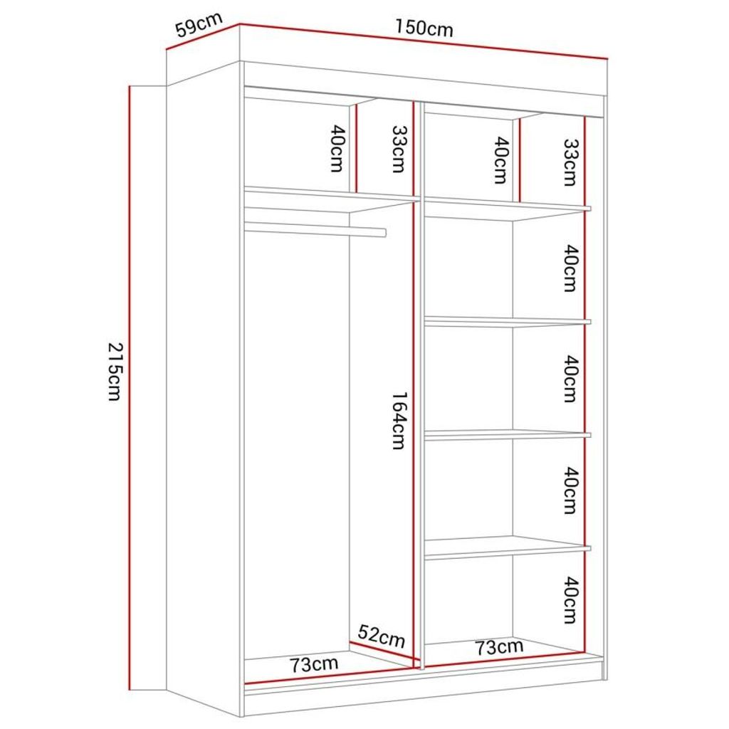 Kleiderschrank CAMARO II 150 cm mit Spiegel Produktbild 