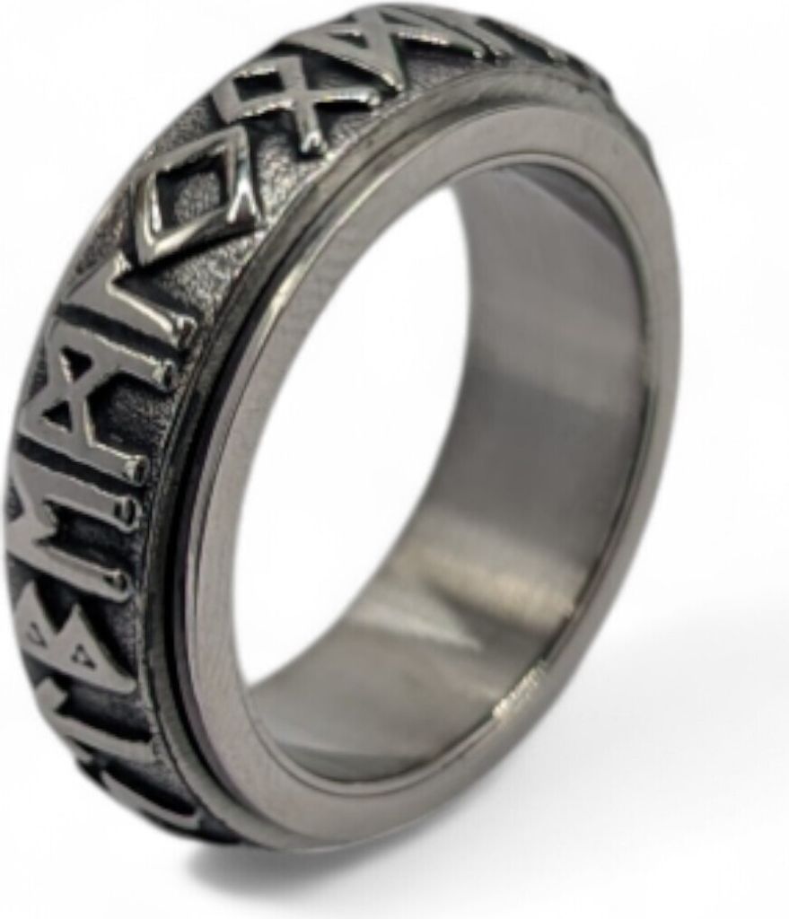 Anti Stress Ring Runen Zeichen drehbar silber US 8