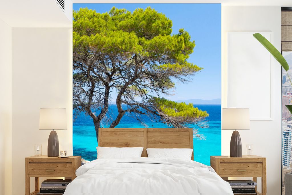 MuchoWow Fototapete für Wohnzimmer oder Schlafzimmer Wandtapete Vinyl Motivtapete Baum - Meer - Tropisch - Sommer - 205x280 cm - Wandbild