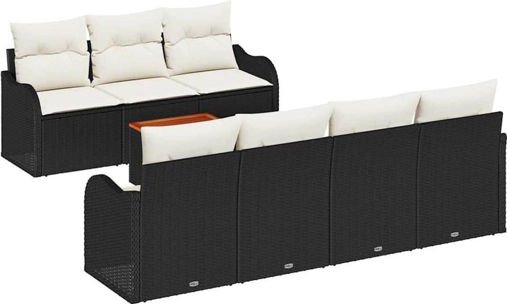 Gartensofa-set mit Kissen 8 pcs Schwarz Poly-Rattan