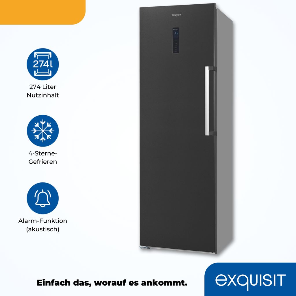 Exquisit Gefrierschrank NoFrost GS5271-NF-H-010D – 194 Liter, 5 Schubladen, Schnellgefrieren, Türalarm, Weiß, 38 DB