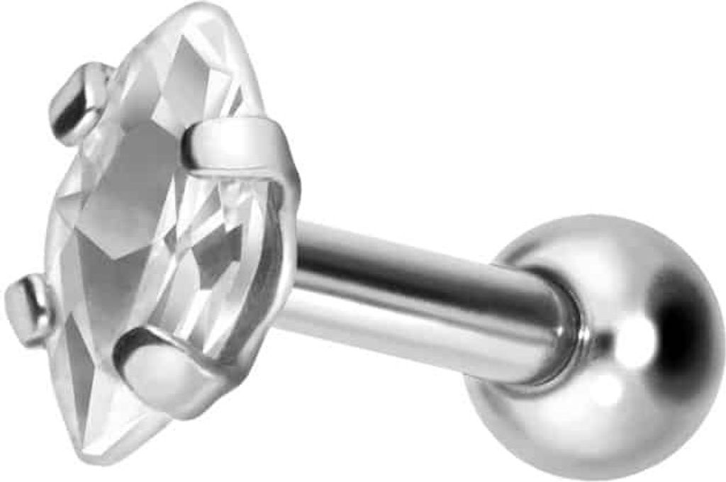 Ohrpiercing Titan Ohrpiercing mit Innengewinde EINGEFASSTER KRISTALLTROPFEN Silber Stablänge: 8mm | Kristallgröße: 2,5 x 5mm