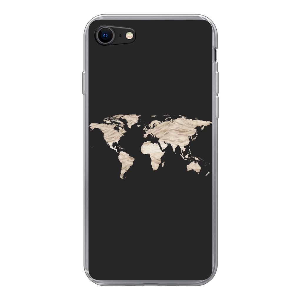 MuchoWow Handyhülle Schutzhülle Hülle für iPhone SE 2022 Weltkarte - Heu - Braun Silikon Softcase Handy Hülle - Schutzhülle