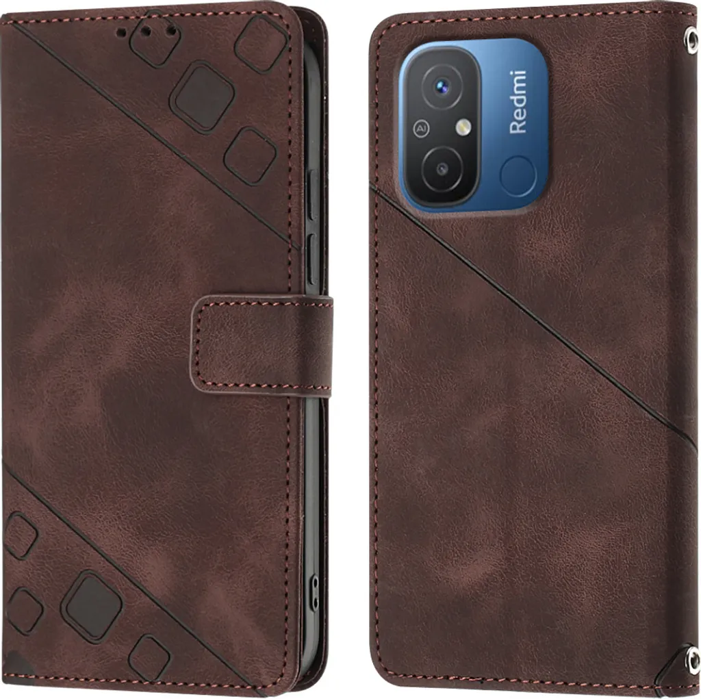 Custodia Antiurto Xiaomi Redmi 12C | Flip Pelle Marrone con Stand