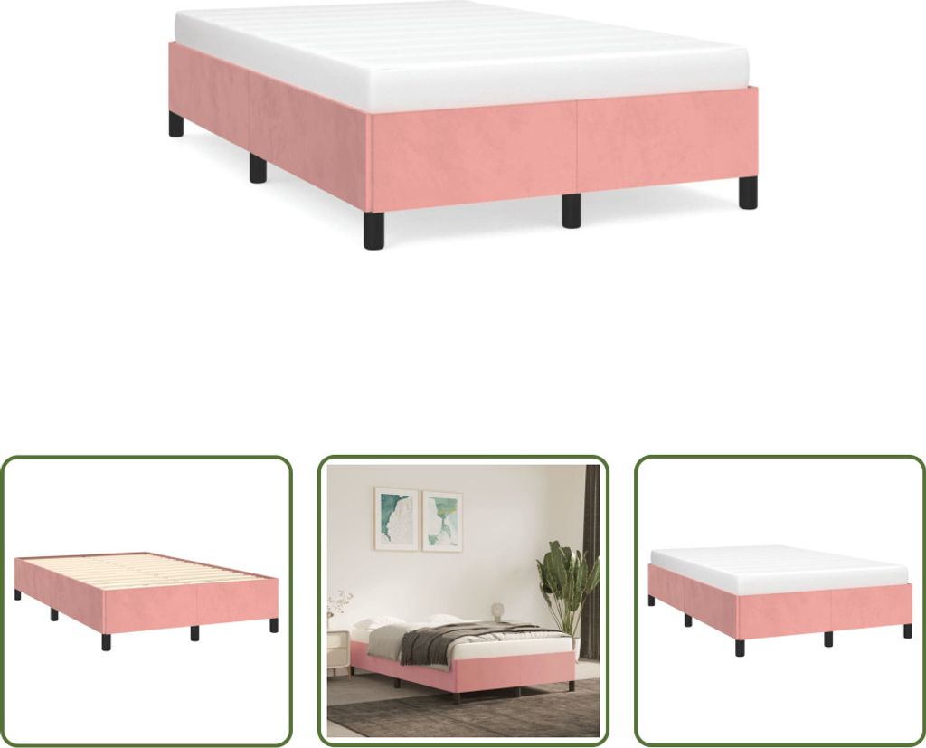 The Living Store Bettgestell Rosa 120x190 cm Samt