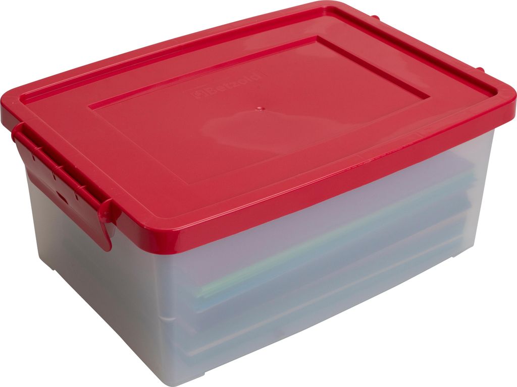 Betzold Aufbewahrungsbox, 16 x 39,5 x 27,5 cm, weiß-transparent, Grundfarben, Farbe: rot, Setgröße: 1 Stück