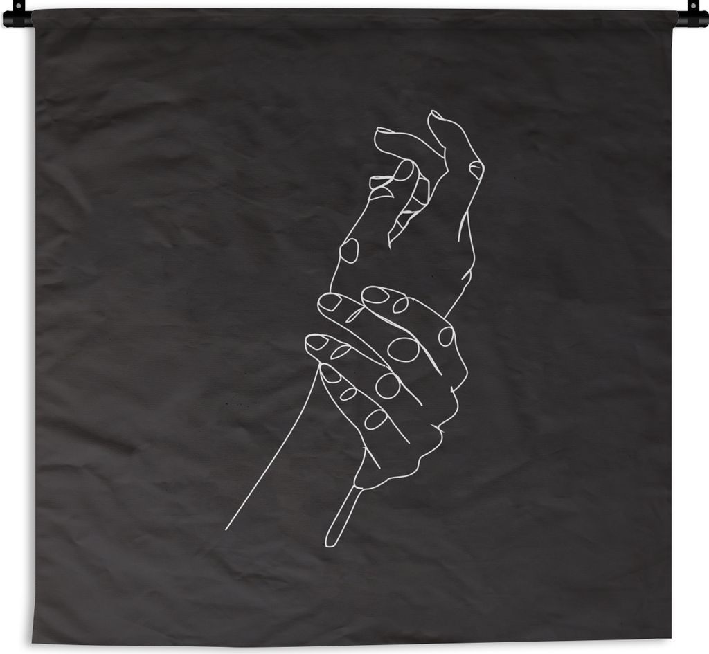 MuchoWow Wandteppich Wandbehang Hand - Strichzeichnung - Schwarz - Weiß 150x150 cm Tapisserie Dekoration Wandtuch - Wohnaccessoires - Modernes