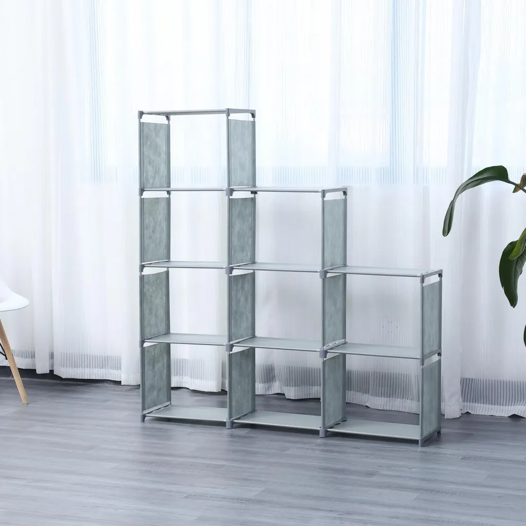 Étagère de Rangement 9 Compartiments 125cm Structure Robuste Coloris Gris