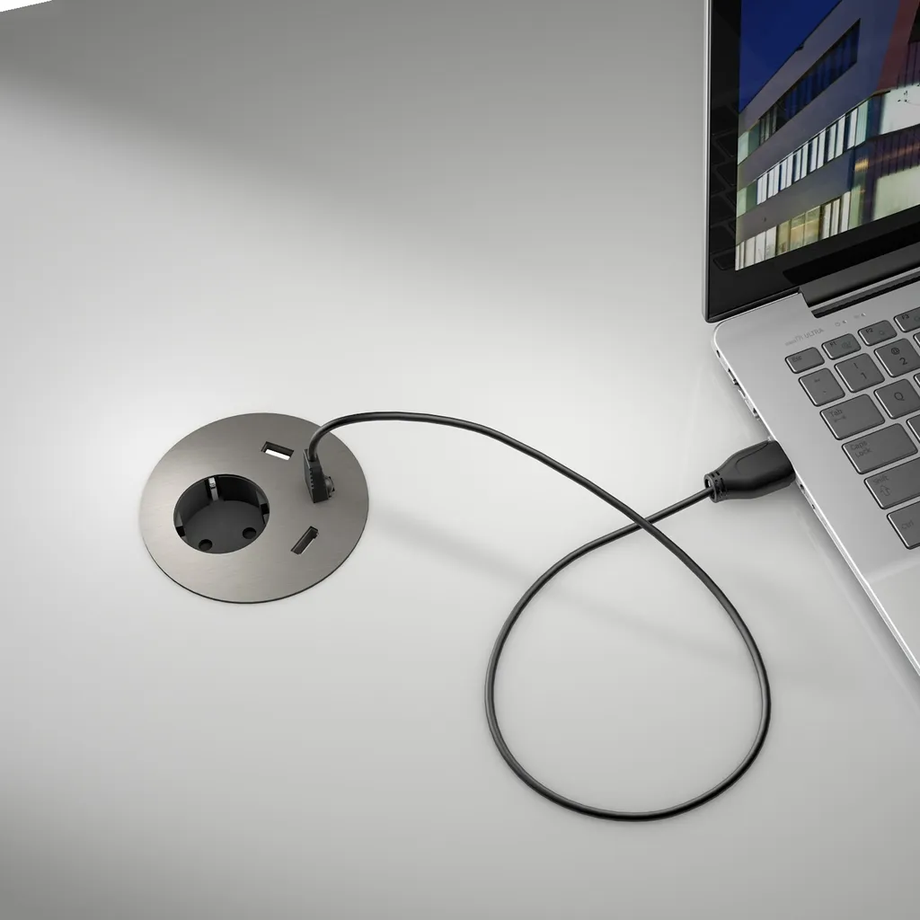 Unité de Branchement Inox Brossé CablePort table2 pour Mobilier Design