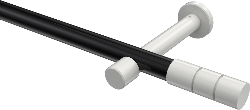 Interdeco Gardinenstange / Vorhangstange Schwarz / Weiß, Typ Prestige Elanto (Rillenzylinder) ohne Ringe, 20 mm Ø 1-läufig, 200 cm