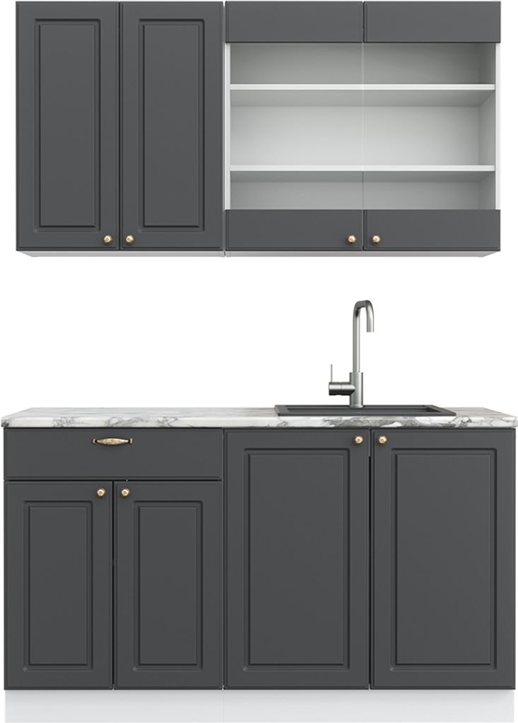 Singleküche Vicco Fame-Line Anthrazit-Gold/Weiß 140 cm , AP Marmor, Model 42544