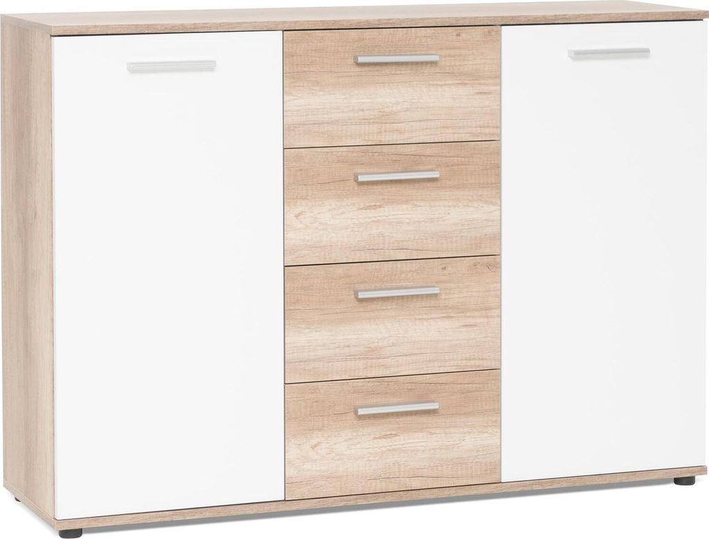 Sideboard >Jacklin< in Wildeiche Weiß - 120x85x35cm Produktbild 