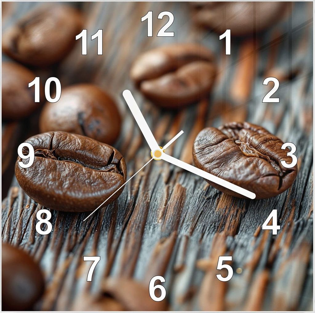 Wanduhr aus Glas mit Motiv Kaffeebohnen- 30 x 30 cm - inkl. Aufhängesystem