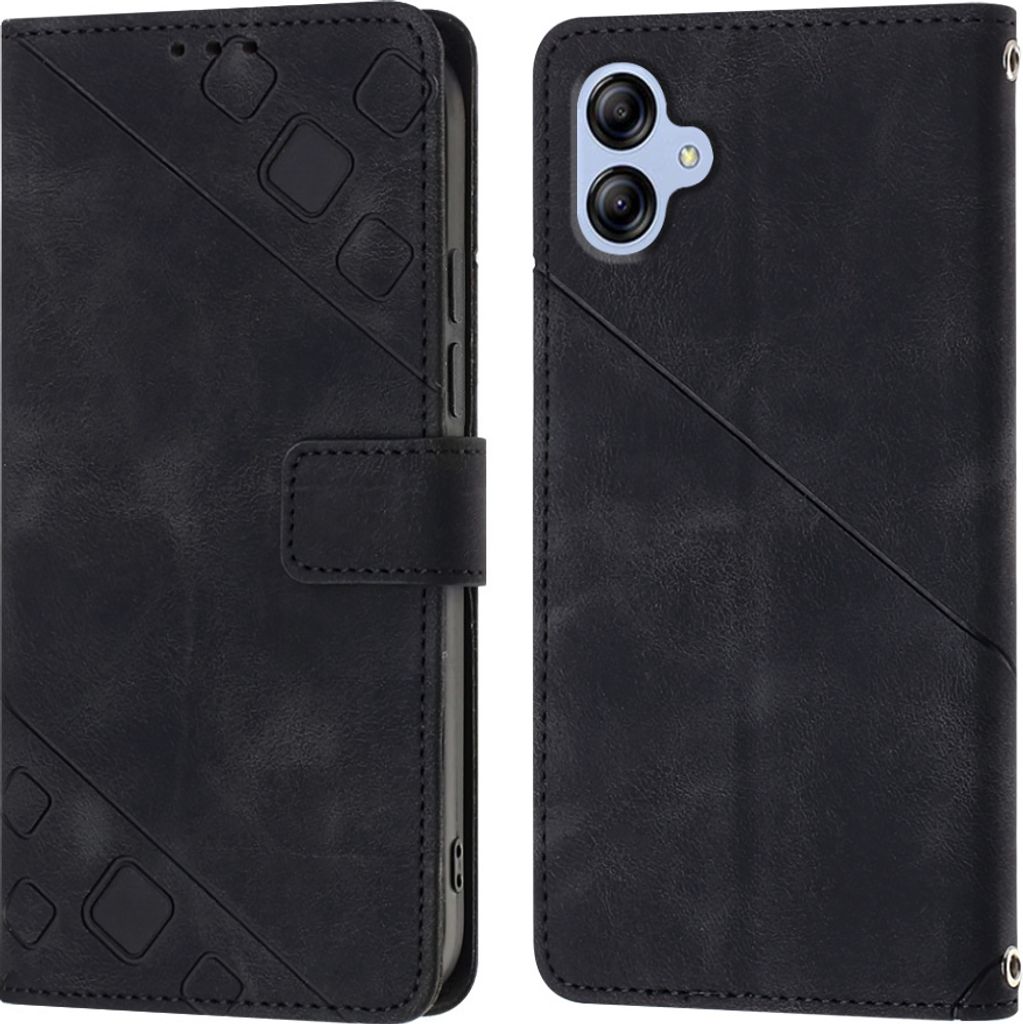 Hülle für Samsung Galaxy A04E Prägung Flip Leder Brieftasche Schutzhülle mit Ständer Schwarz