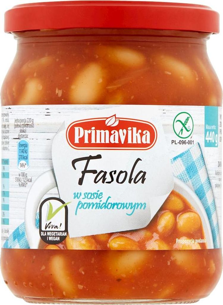 FASOLA W SOSIE POMIDOROWYM BEZGLUTENOWA 440 g - PRIMAVIKA