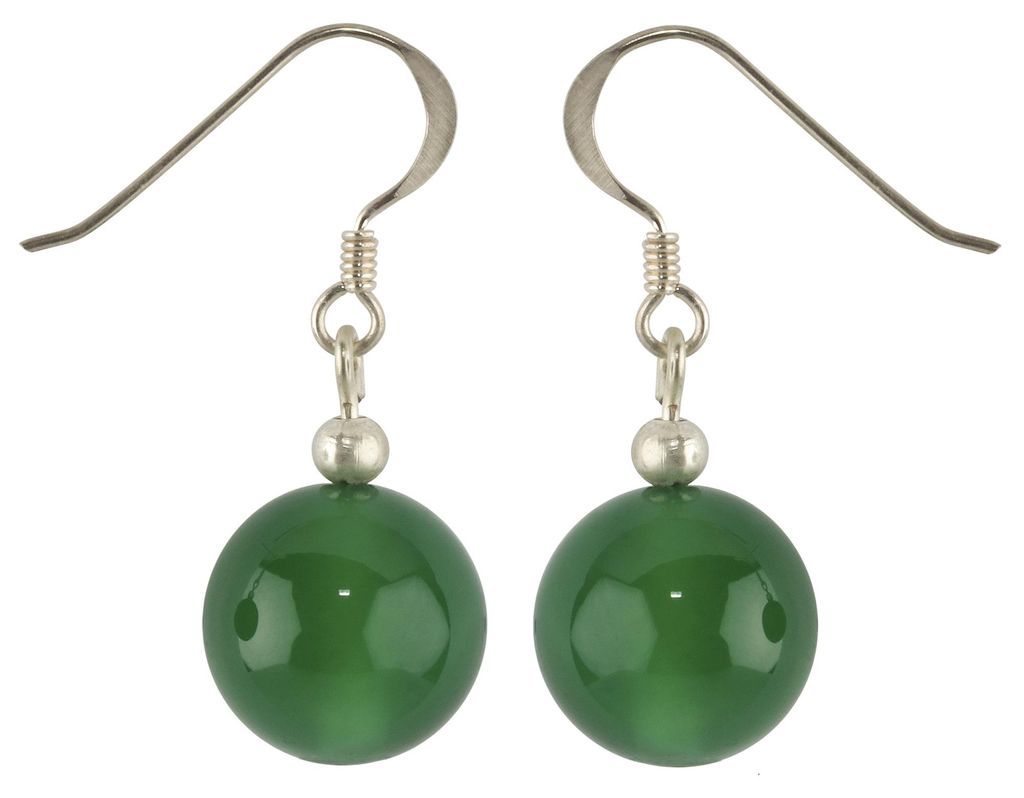Ohrringe Ohrhänger Ohrschmuck aus grünem Achat Kugel 12mm Produktbild 