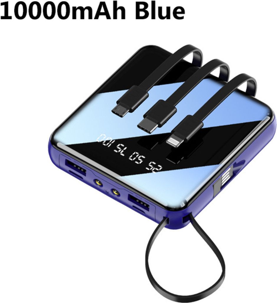 20000mah Mini Power Bank mit Kabel Powerbanks Led Taschenlampe Anzeige Portable Ladegerät Schnell Lade blau 10000mAh