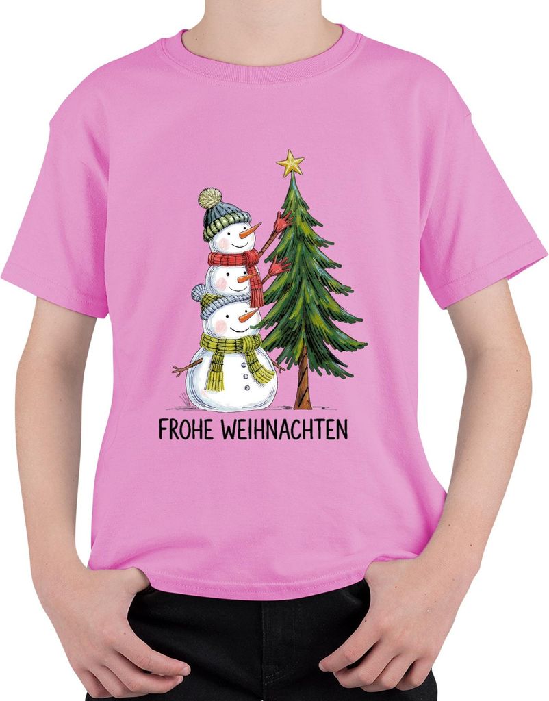 Frohe Weihnachten Schneemänner Weihnachtsbaum Niedlich Kinder Uni Kinder T-Shirt, Pink, 128