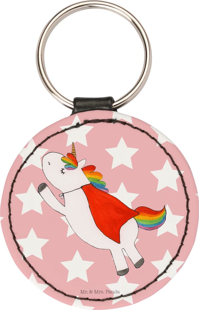 Mr. & Mrs. Panda Schlüsselanhänger Einhorn Super - Rot Pastell - Geschenk, Freundin, Taschenanhänger, Superheld, Anhänger, Einhörner, mini, De...
