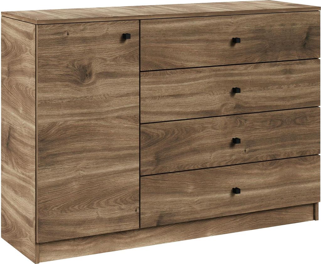 Kommode mit Drehtür W3 stilvoll Sideboard mit 4 breite Schubladen 120 cm Schubladenkommode in Loft Stil