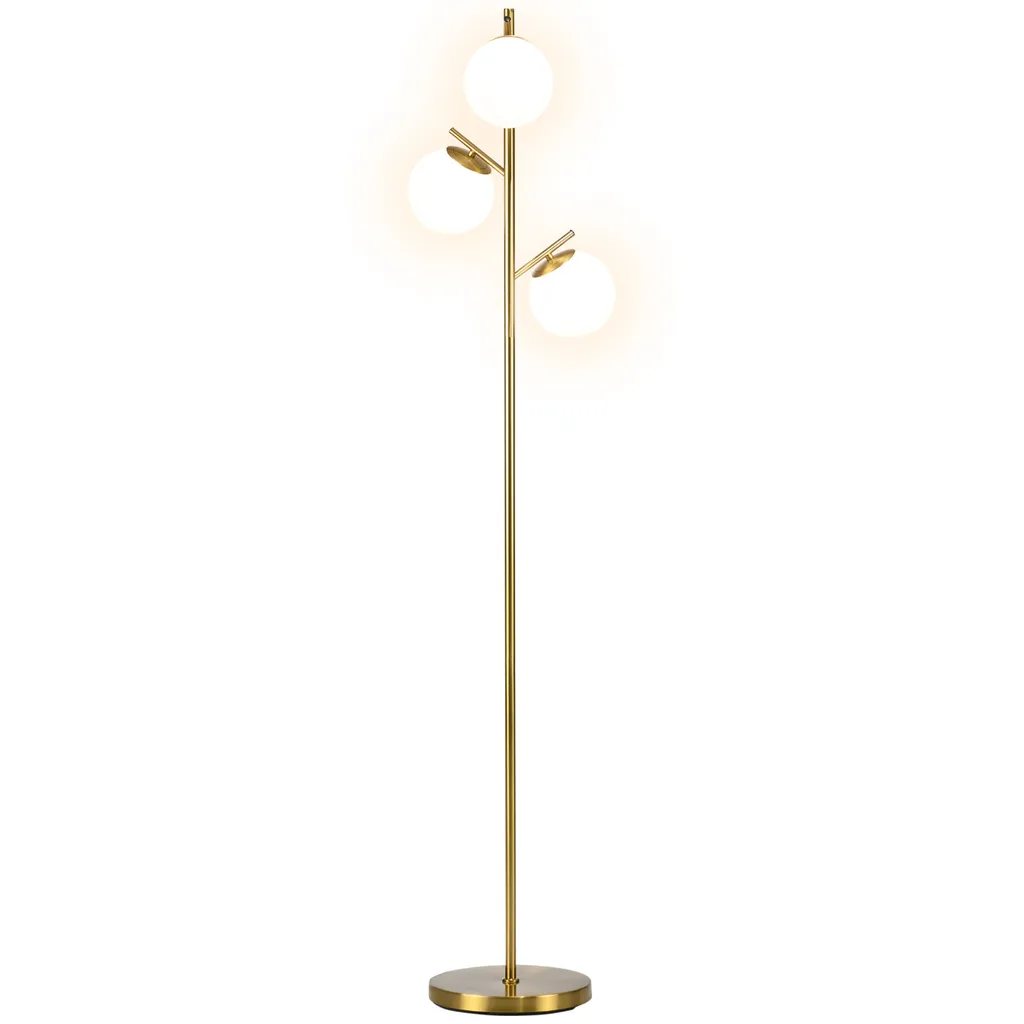 Lampadaire doré globe verre dépoli 3 lumières design moderne 169cm