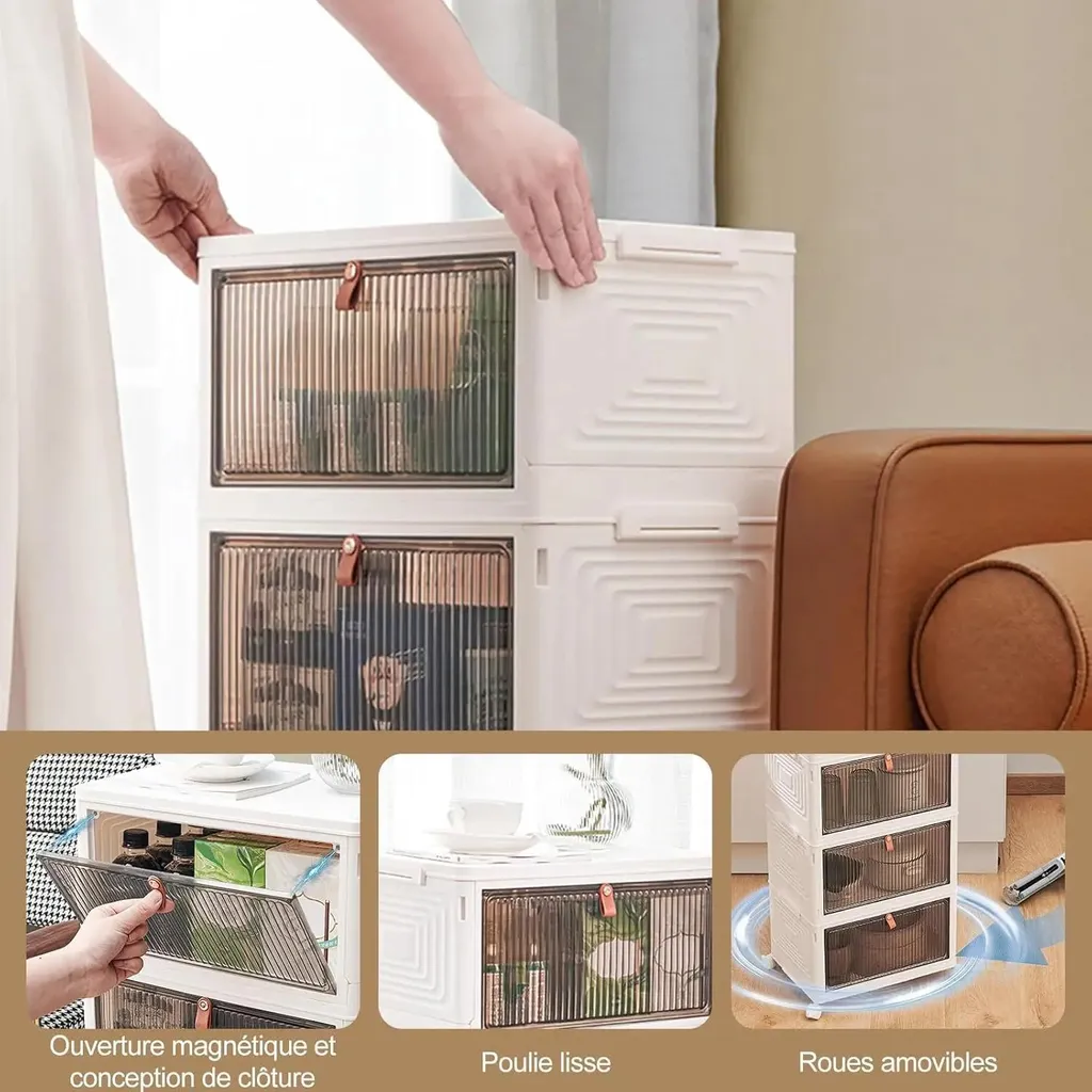 Caisse de rangement empilable 45 litres avec roulettes - Set de 3 - 3