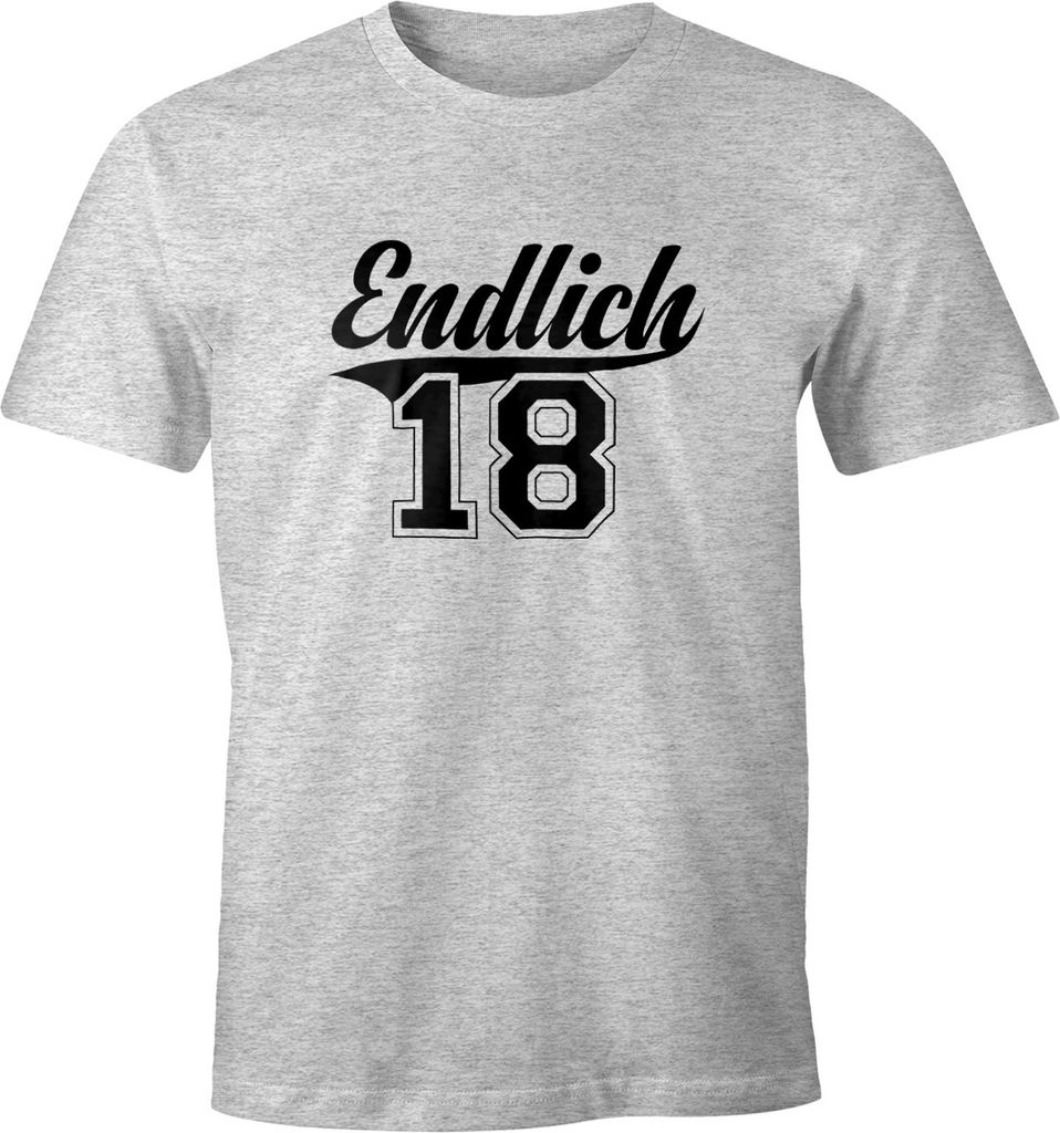 Herren T-Shirt Geburtstag Geschenk Endlich 18 College Stil Volljährig erwachsen Fun-Shirt Moonworks grau-meliert L