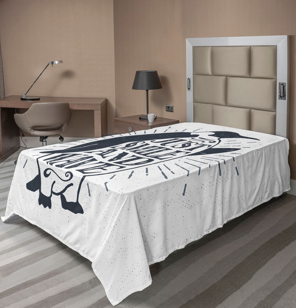 ABAKUHAUS inspirativ Bettlaken, "Vintage Artwork mit Kaiserpinguin und" "nur Lächeln und Wave" "Zitat Print", weiches bequemes oberes Bettlaken f...