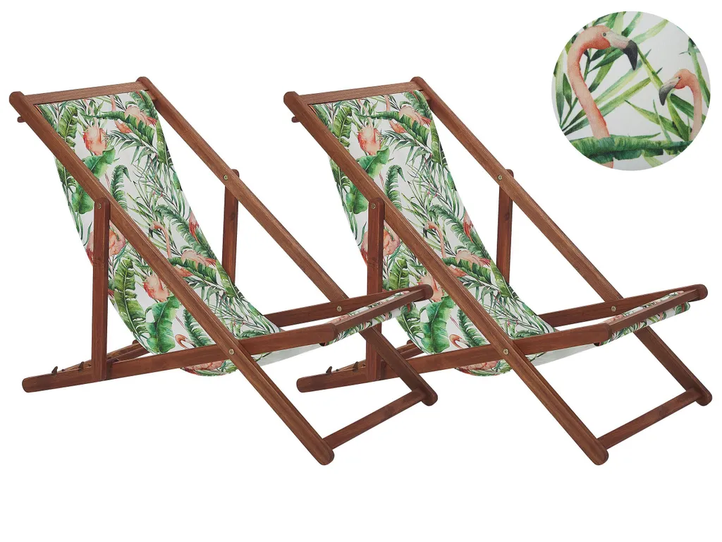 Duo de Bains de Soleil Résistants en Bois d'Acacia et Coussins Lavables