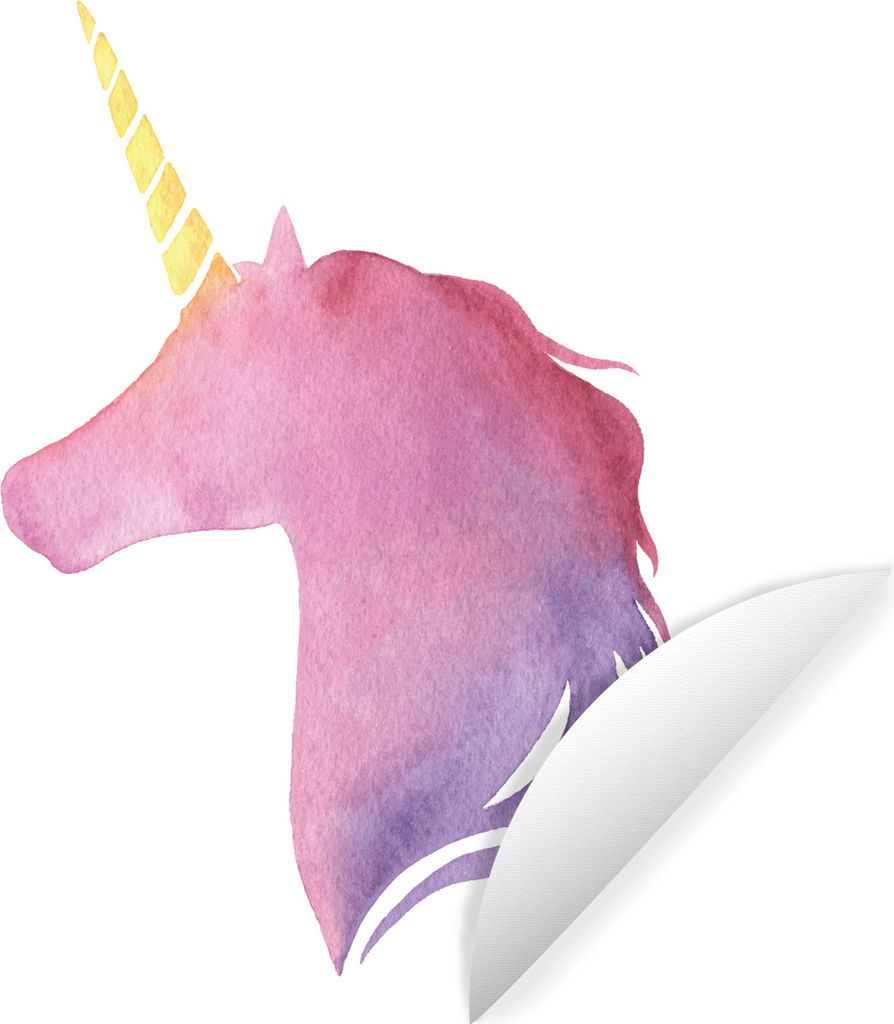 MuchoWow Runde Wandtattoo - Wandsticker Tapete Aufkleber Kinder Illustration Einhorn in lila Ø 80 cm Selbstklebend und Repositionierbar - Wandau...