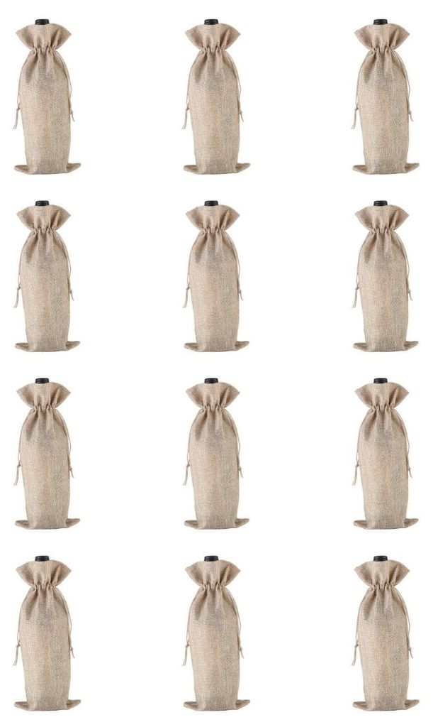INF 12er Pack Jute Weinbeutel mit Zugband - Rustikale Geschenkverpackung für 750ml Flaschen Beige