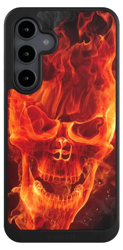 NIVOCASE Hülle für Samsung Galaxy S24 FE 5G Handyhülle NIVOcore Case Schwarz Feuer Schädel Totenkopf