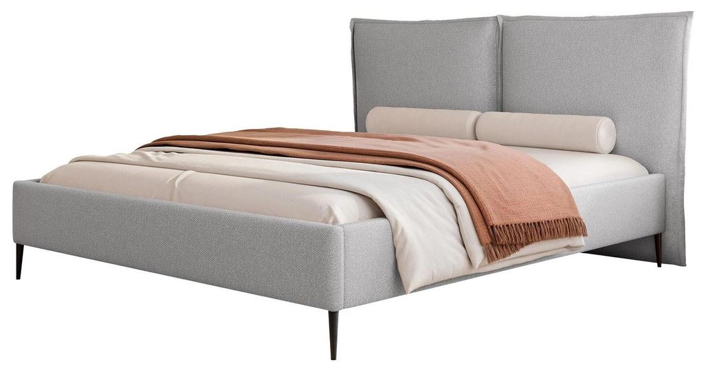 Polsterbett PROBE 200x200 Graublau Strukturstoff mit Bettkasten & Lattenrost