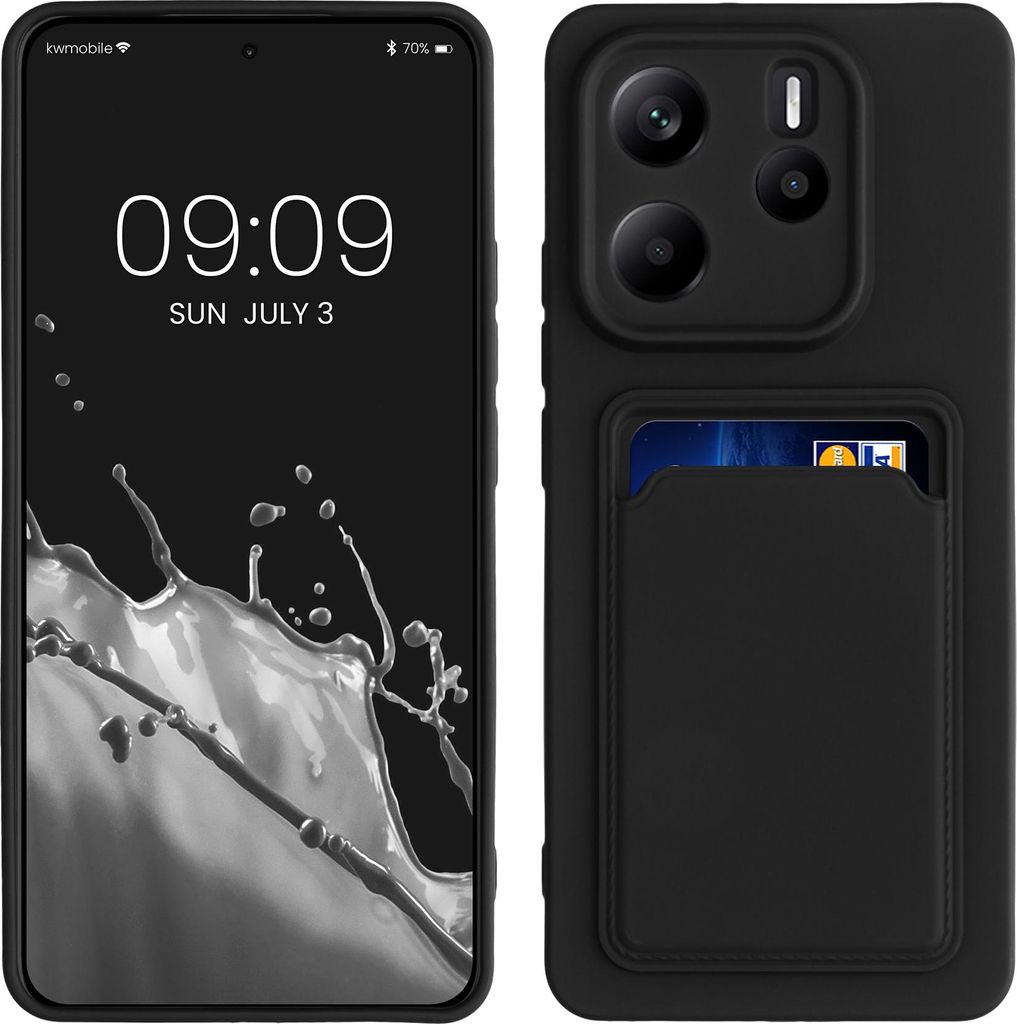 kwmobile Handyhülle kompatibel mit Xiaomi Redmi Note 14 4G (Nicht für 5G) Hülle - Handy Cover mit Fach für Karten - in Schwarz matt