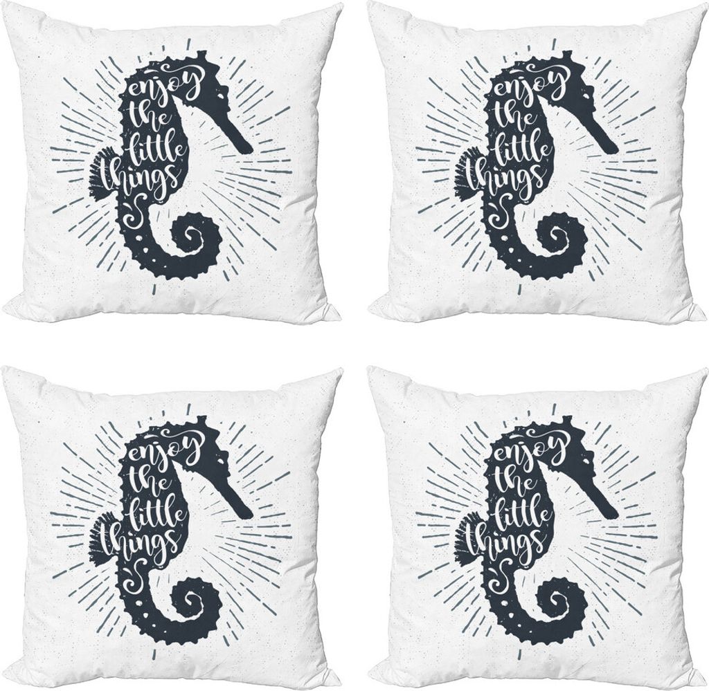 ABAKUHAUS Genieße die kleinen Dinge Kissenbezug Set (4 Stück), Uplifting Phrase Seahorse, Moderner Doppelseitiger Digitaldruck, 50 cm x 50 cm, Sc...