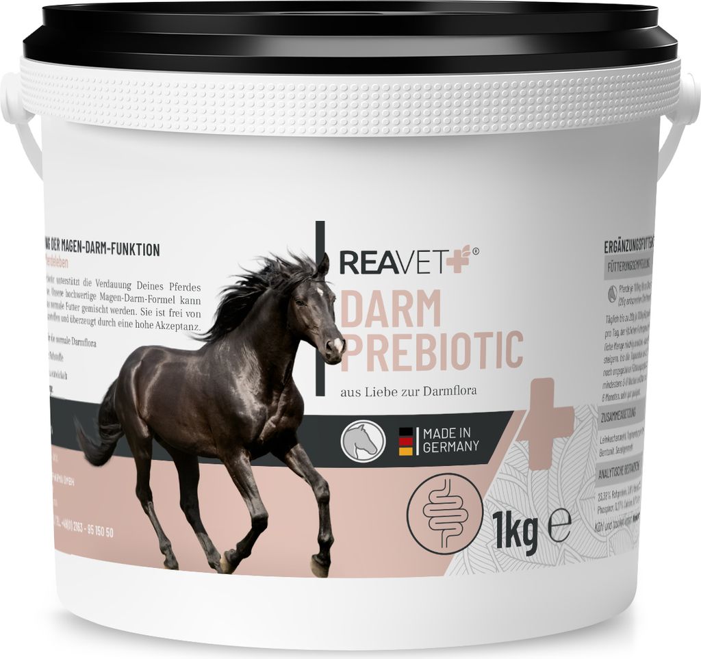 REAVET Darm Prebiotic 1kg für Pferde zur Unterstützung der Darmflora & Verdauung - Magen Darm Pferd, Natürliche Darmkur, Getreidefreies Naturpro...