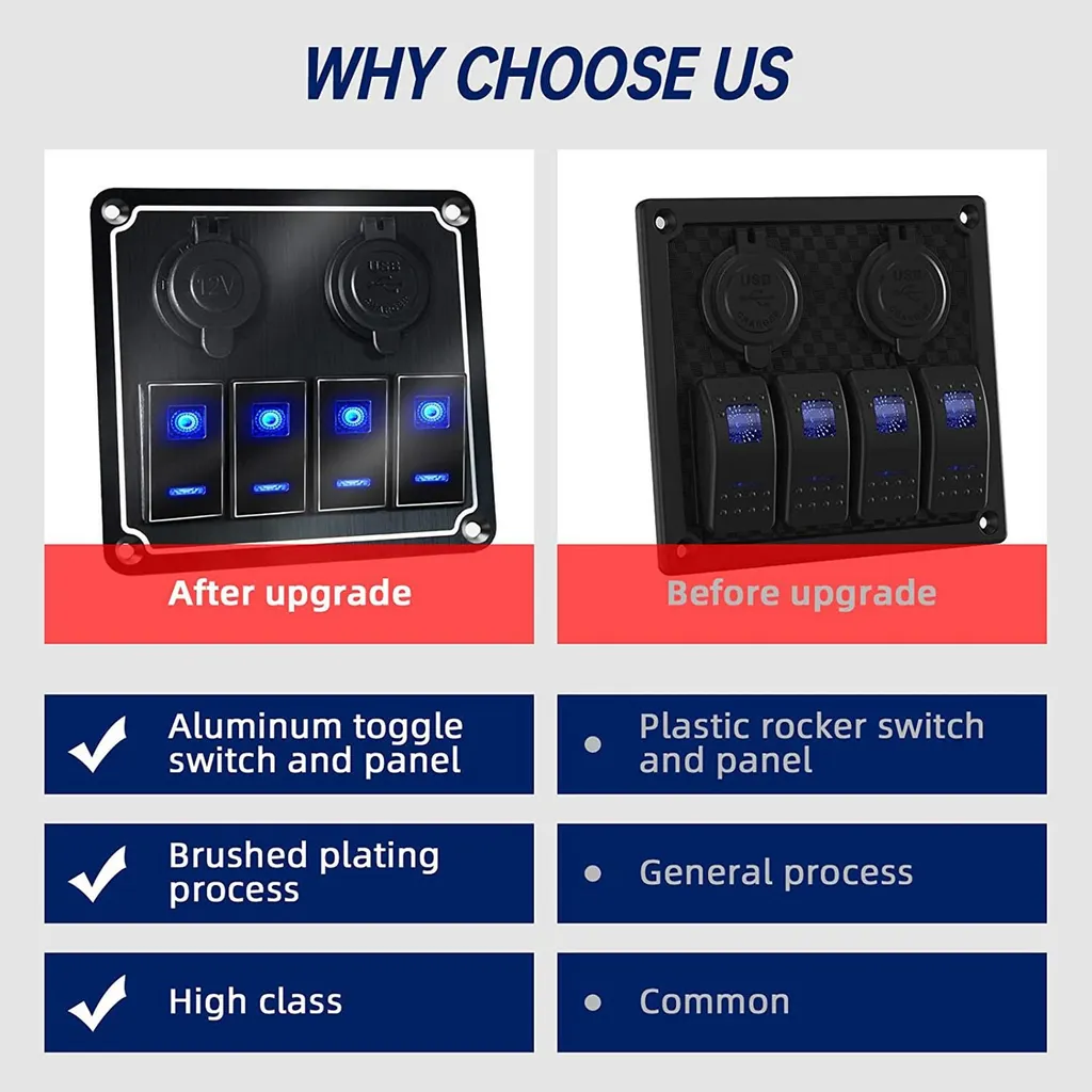Tableau de commande électrique 12V avec 4 interrupteurs LED bleu auto