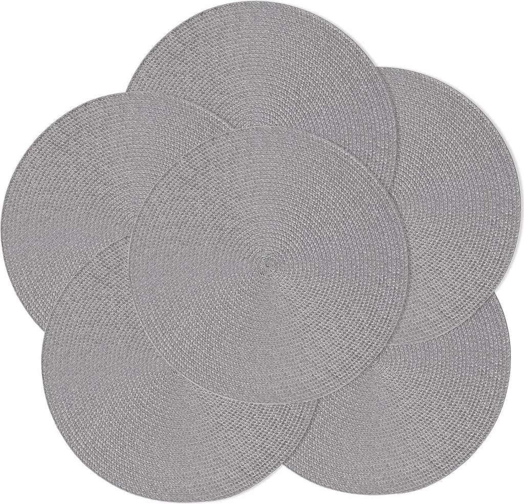 Handgefertigte gewebte graue Platzsets Set von 6 - runde Tischmatten - hitzebeständig und waschbar - rutschfest - für Esszimmer und Küche - Tisc...