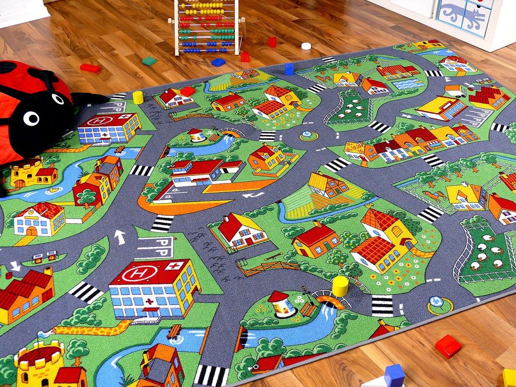 Kinder Spiel Straßenteppich Little Village Grün, Produktbild 