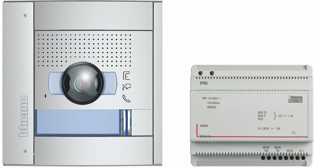 Bticino Video-Türsprechanlagen-Set, Flex ONE für 1-Familienhaus/2-Familienhaus, 2-Draht, SFERA Außenstelle: 135°/96° und LED beleuchtete Kamer...
