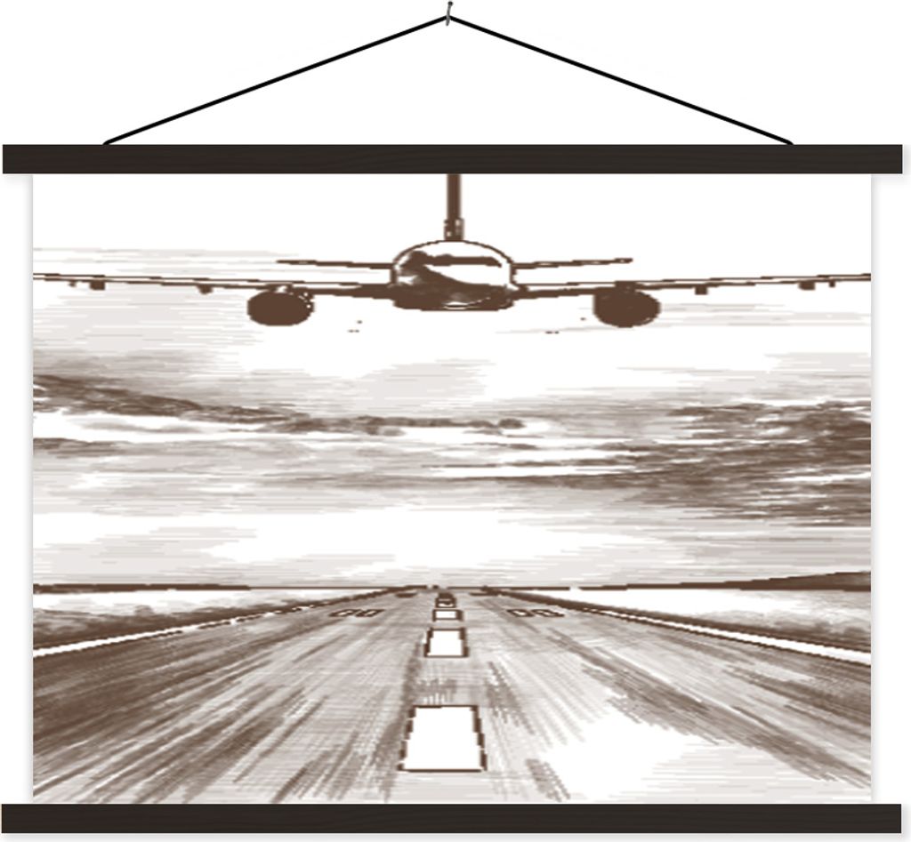 MuchoWow Textilposter Flugzeug - Luft - Schwarz - Weiß 60x45 cm mit schwarzem Rahmen - Poster Schlafzimmer