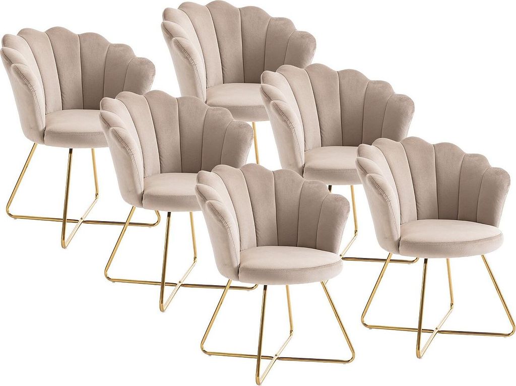 Stuhl 6er-Set - Samt & Metall - Beige & Goldfarben - FIORI Produktbild 