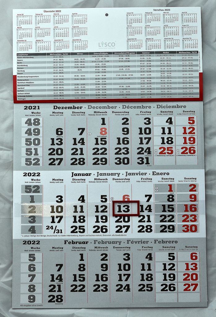 weiß  Neu 2022 in Blau 3-Monats-Wandkalender 2021 